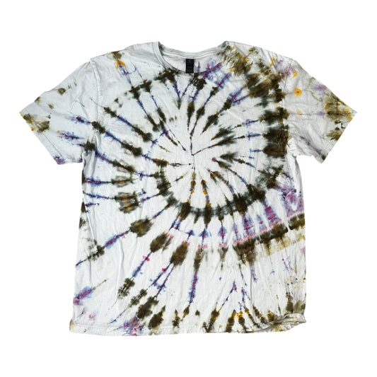 Adult XL Purple Blue Green and Gray Spiral Ice Dye Tie Dye Shirt