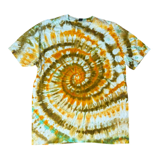 Adult Large Green And Yellow Spiral Ice Dye Tie Dye Shirt