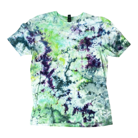 Adult Medium Green Blue and Purple Scrunch Ice Dye Tie Dye Shirt