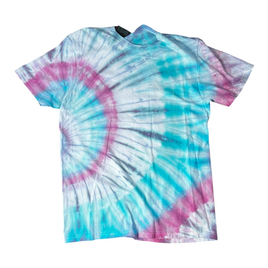 Adult Medium Pink Blue and Purple Side Spiral Ice Dye Tie Dye Shirt