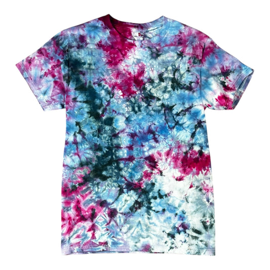 Adult Small Blue Teal and Purple Scrunch Ice Dye Tie Dye Shirt