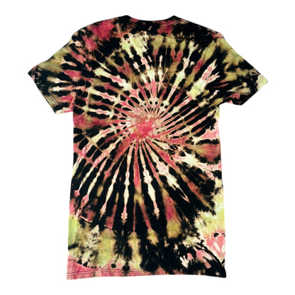 Adult Small Yellow and Red Spiral Reverse Dye Tie Dye Shirt