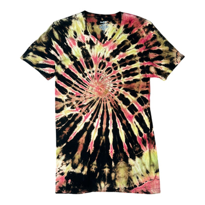 Adult Small Yellow and Red Spiral Reverse Dye Tie Dye Shirt