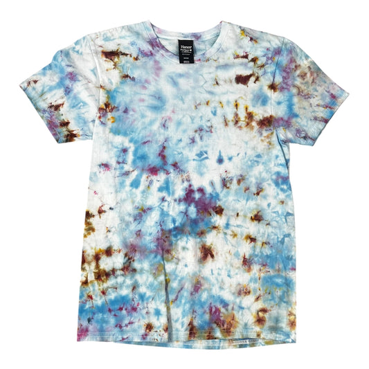 Adult Small Blue Brown and Purple Scrunch Ice Dye Tie Dye Shirt