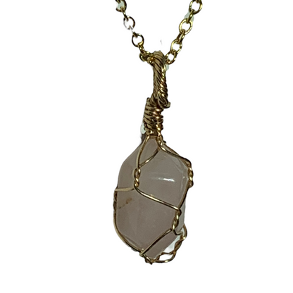 Mini Sterling Silver | 14KT Gold Filled Rose Quartz Wire Cage Pendant