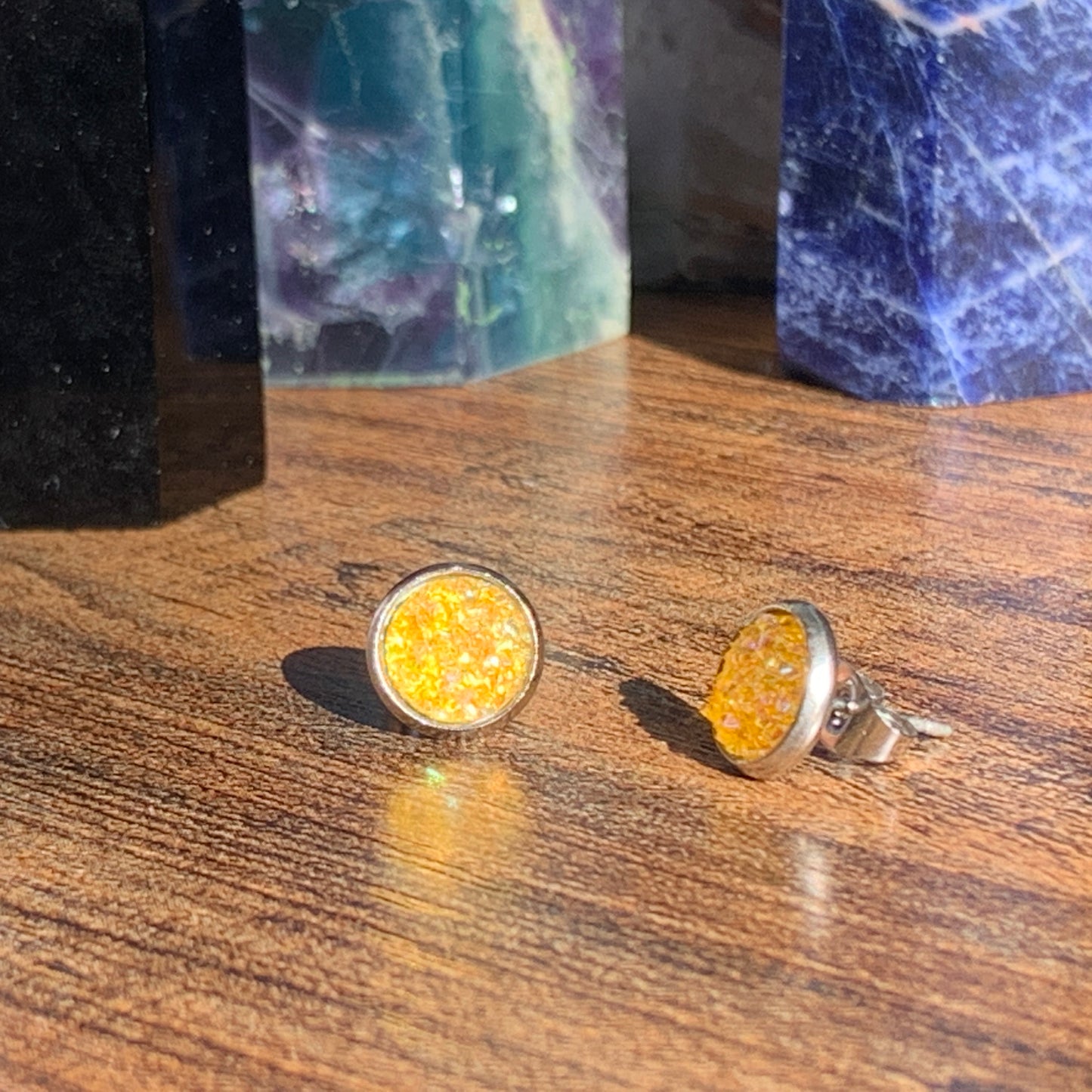 8MM Hypoallergenic Yellow Sparkle Druzy Earring Studs