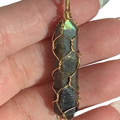 Sterling Silver | 14 KT Gold Filled Labradorite Wire Wrapped Caged Pendant