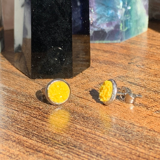 6MM Hypoallergenic Yellow Druzy Earring Studs