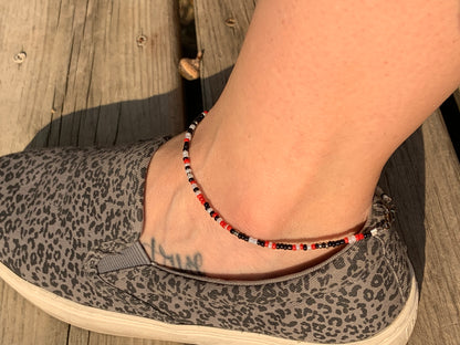 Red | White | Black Seed Bead Ankle Bracelet