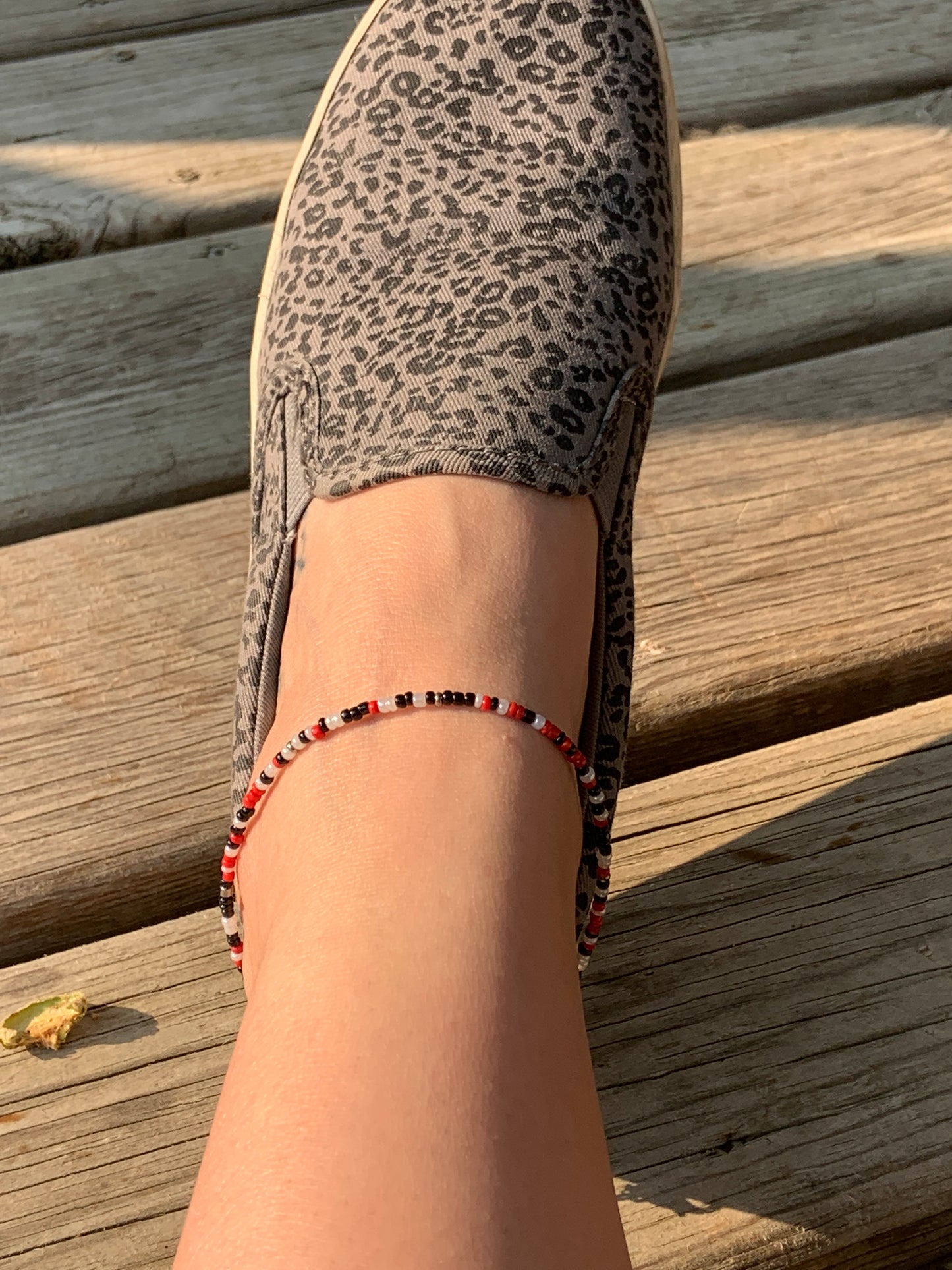 Red | White | Black Seed Bead Ankle Bracelet