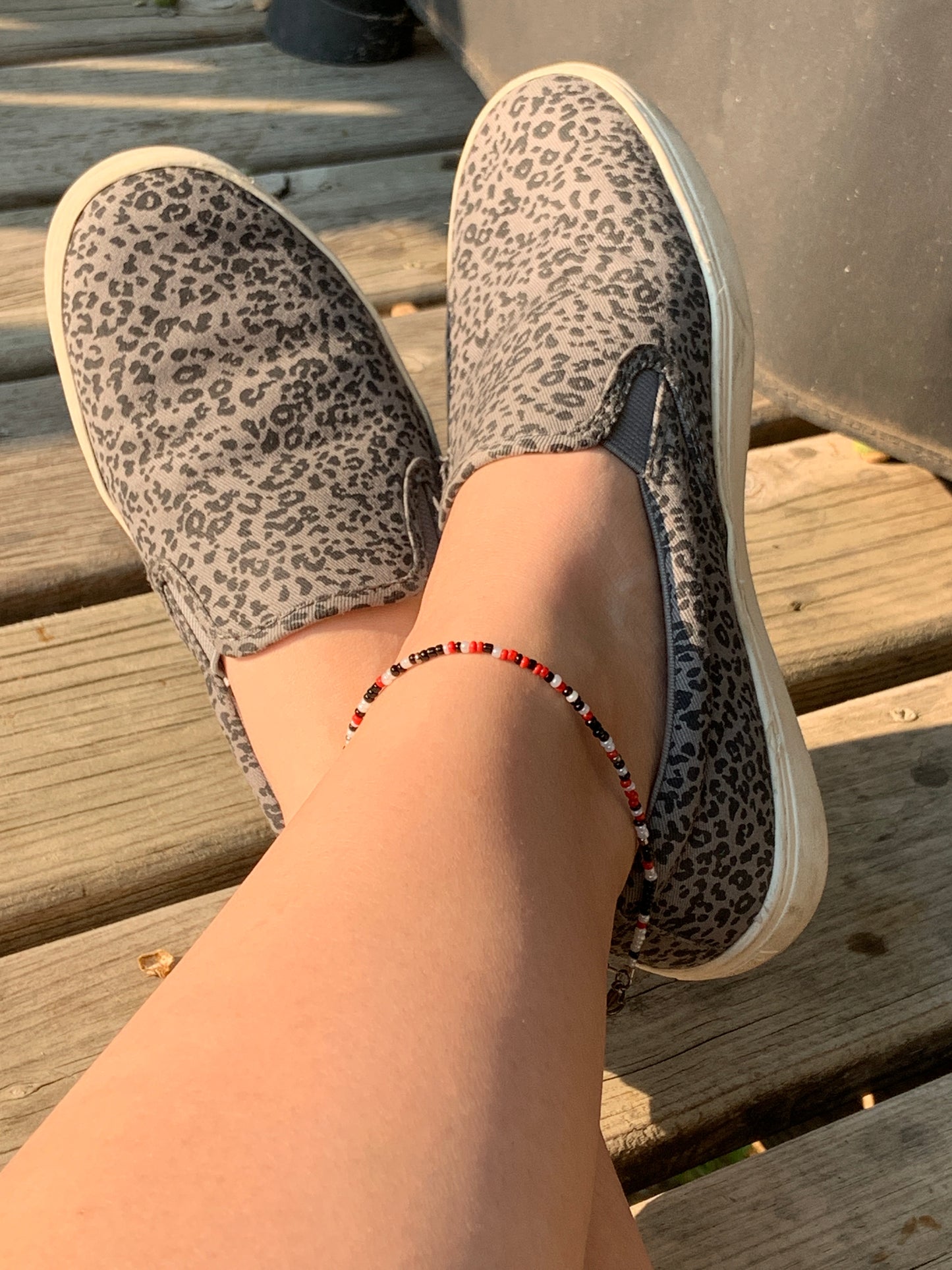 Red | White | Black Seed Bead Ankle Bracelet