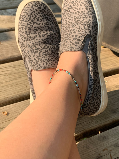 Metallic Rainbow Seed Bead Ankle Bracelet