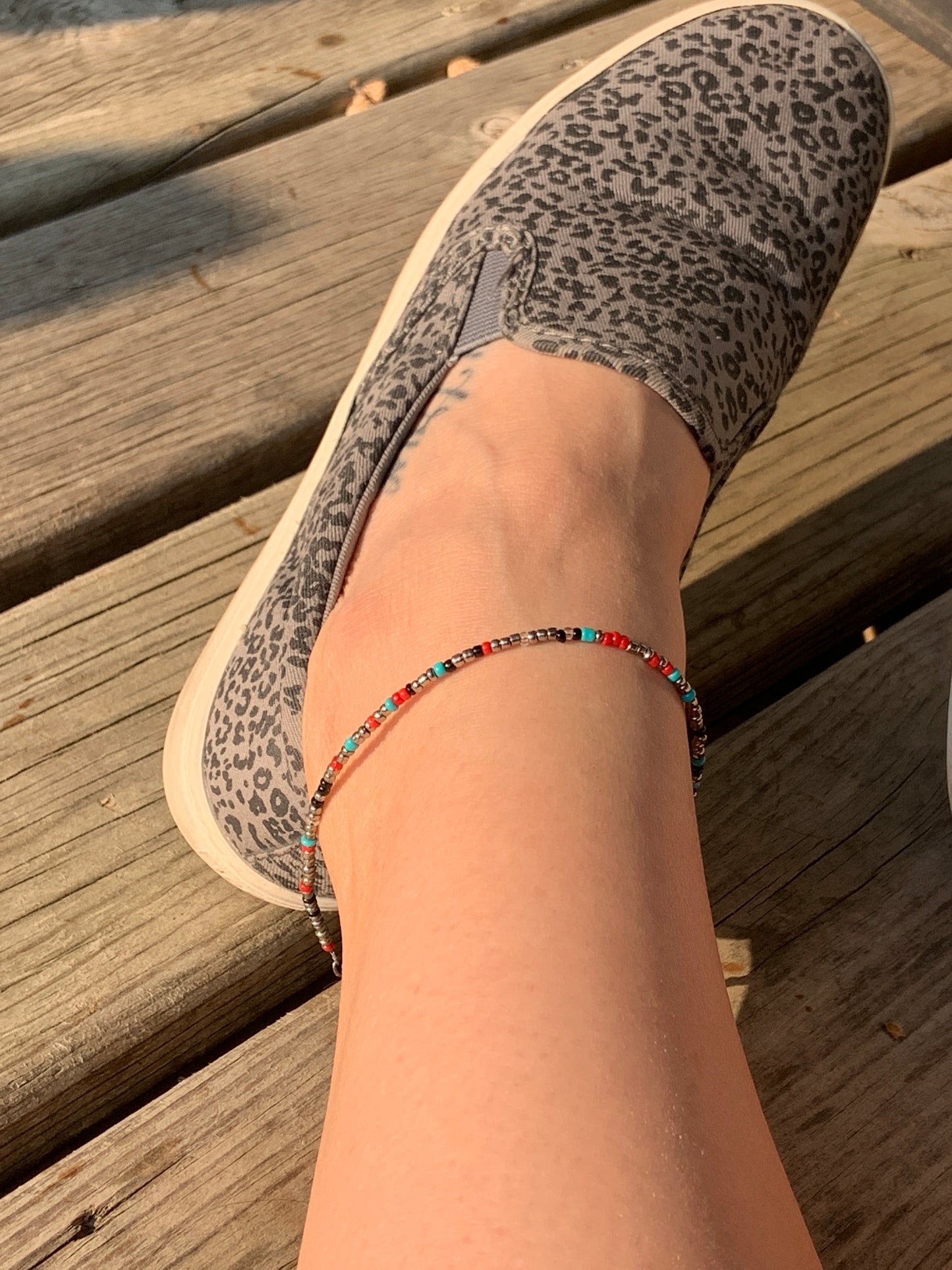 Metallic Rainbow Seed Bead Ankle Bracelet