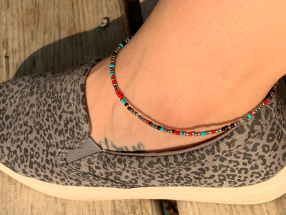 Metallic Rainbow Seed Bead Ankle Bracelet