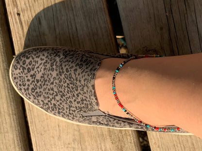 Metallic Rainbow Seed Bead Ankle Bracelet