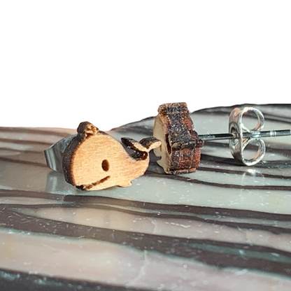 Hypoallergenic Whale Laser Engraved Wood Earrings