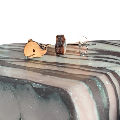 Hypoallergenic Whale Laser Engraved Wood Earrings