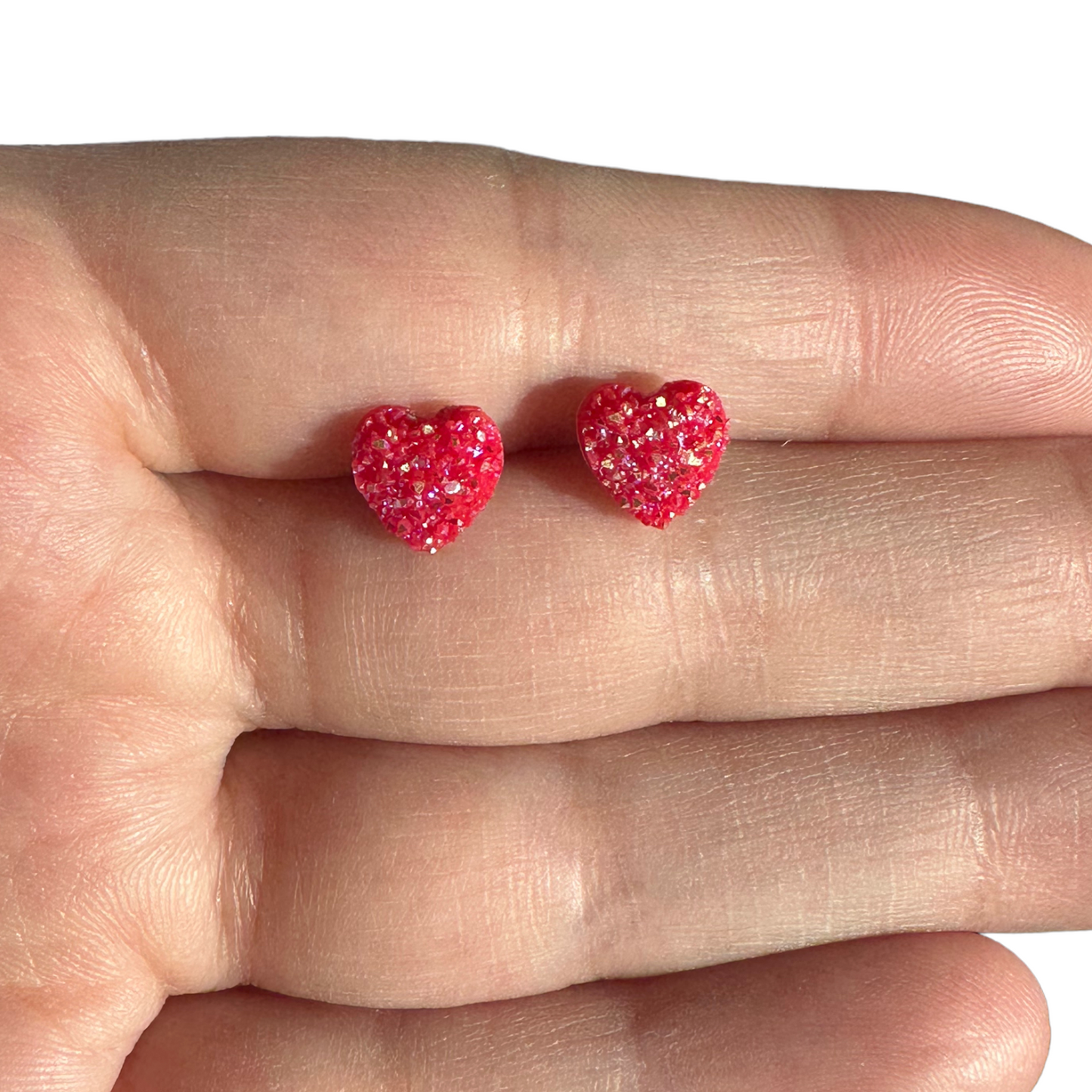 8MM Hypoallergenic Red Heart Druzy Earring Studs