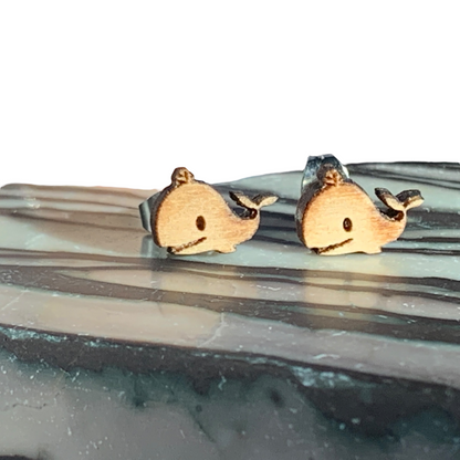 Hypoallergenic Whale Laser Engraved Wood Earrings
