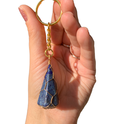 Silver | Gold Wire Wrapped Lapis Lazuli Crystal Keychain