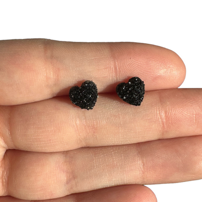 8MM Hypoallergenic Black Heart Druzy Earring Studs