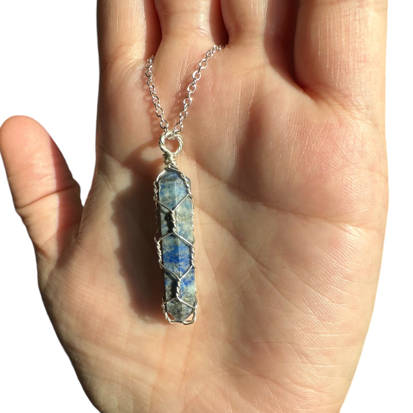 Sterling Silver | 14KT Gold Filled Lapis Lazuli Wire Caged Pendant