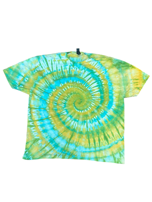 Adult 3XL Blue Green and Yellow Spiral Ice Dye Tie Dye Shirt