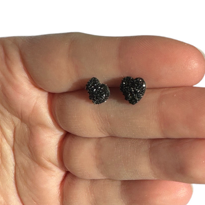 8MM Hypoallergenic Black Heart Druzy Earring Studs
