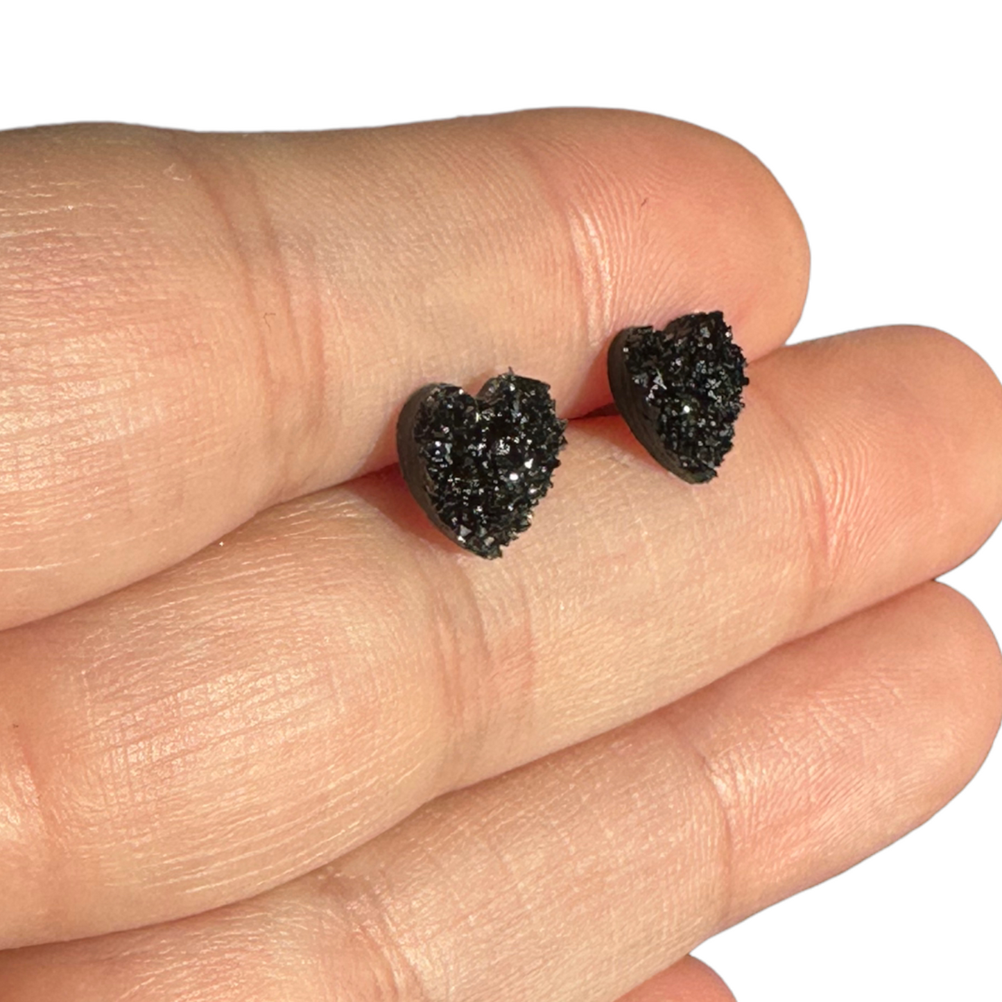 8MM Hypoallergenic Black Heart Druzy Earring Studs