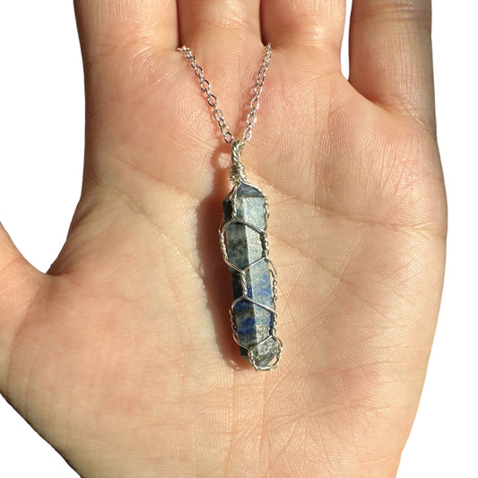 Sterling Silver | 14KT Gold Filled Lapis Lazuli Wire Caged Pendant