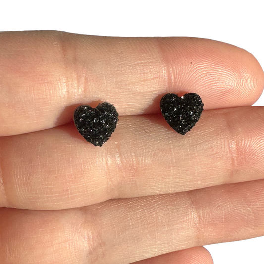 8MM Hypoallergenic Black Heart Druzy Earring Studs