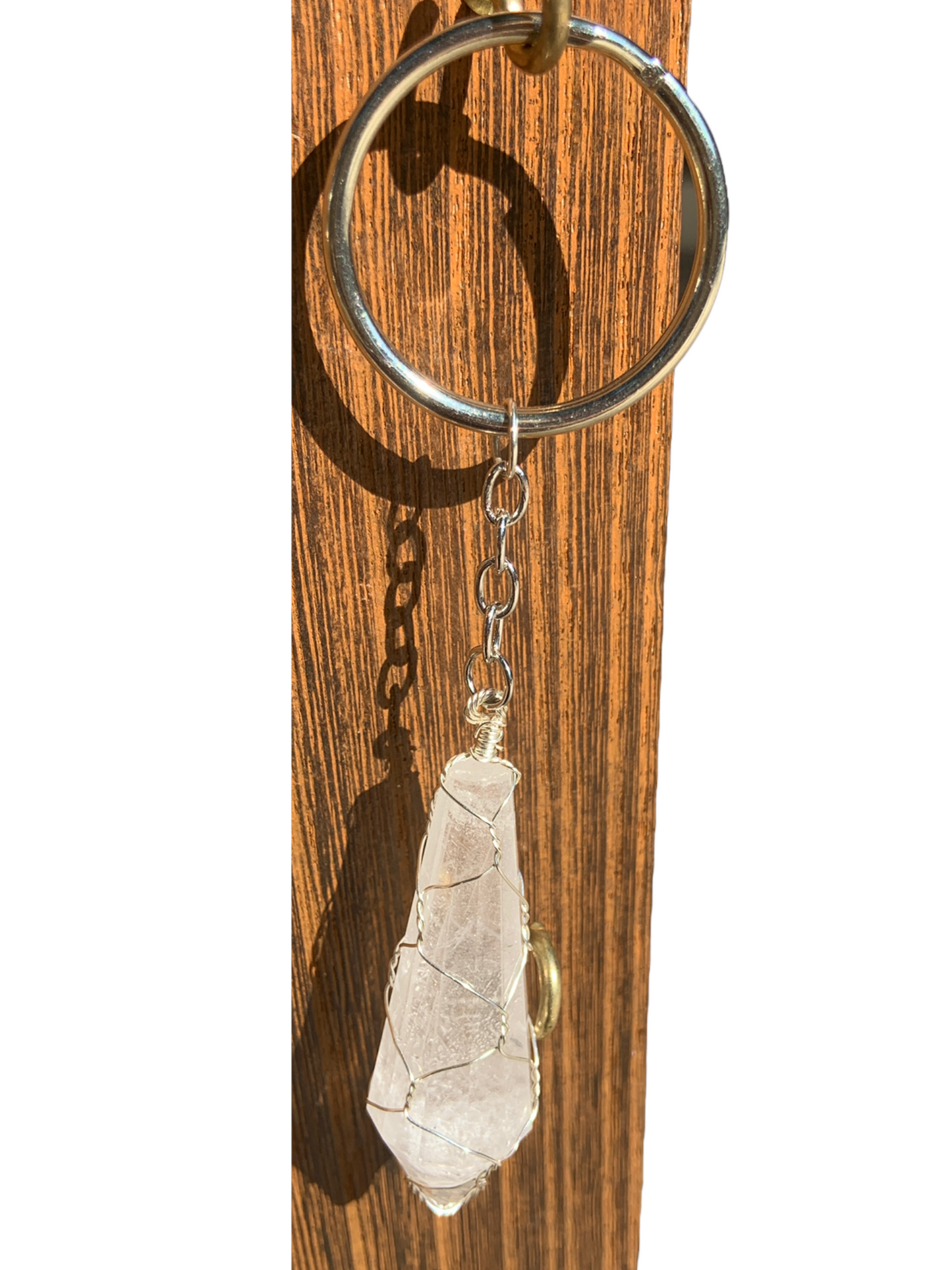 Clear Quartz Caged Wire Wrapped Crystal Keychain