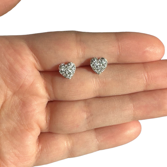 8MM Hypoallergenic Silver Heart Druzy Earring Studs