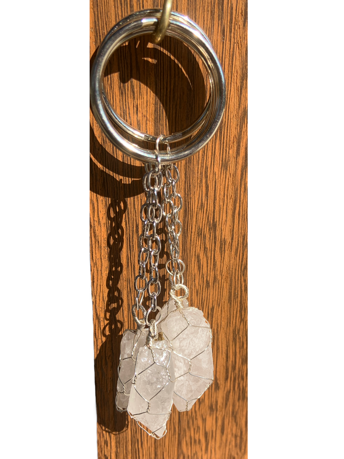 Clear Quartz Caged Wire Wrapped Crystal Keychain