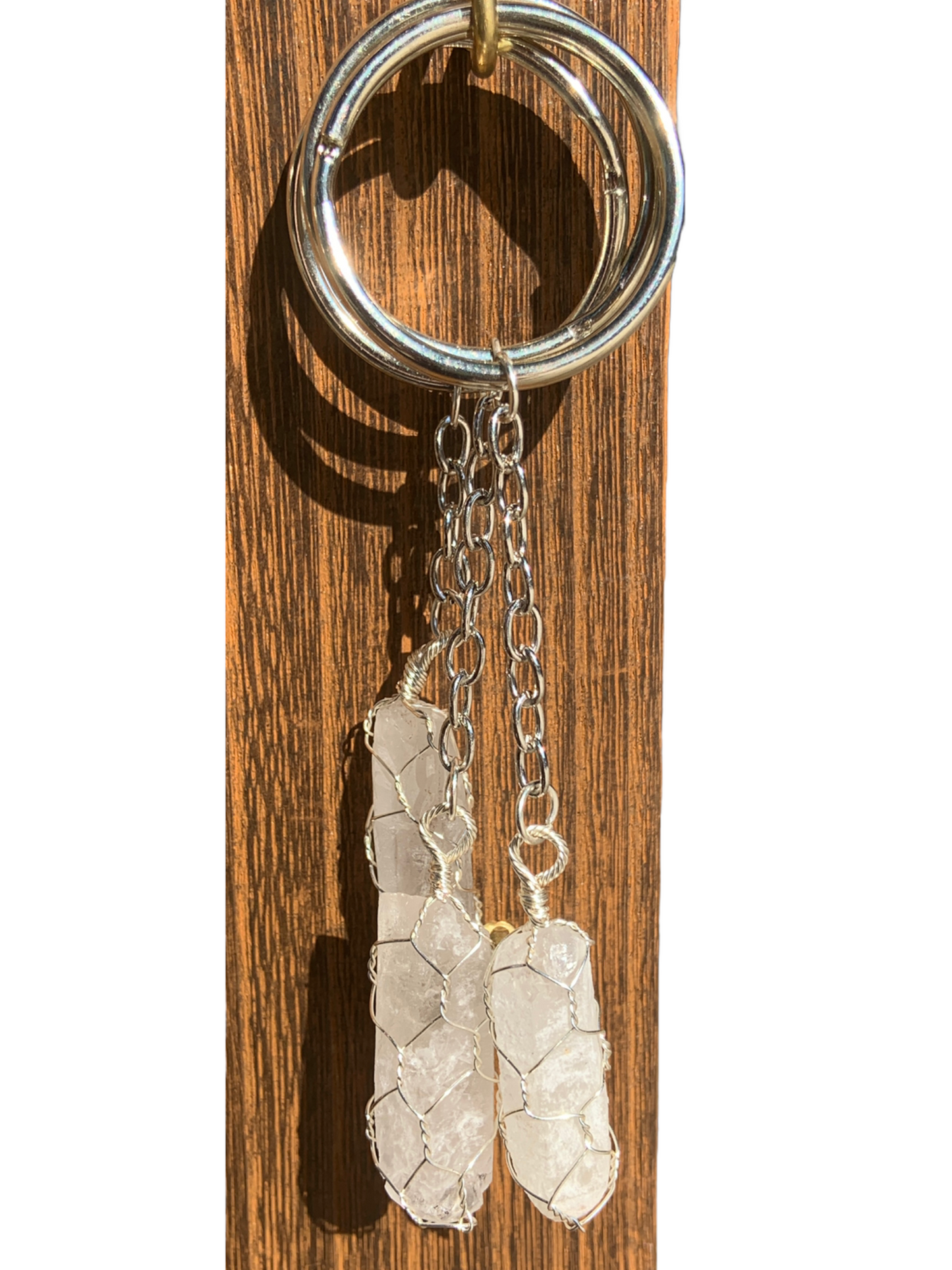 Clear Quartz Caged Wire Wrapped Crystal Keychain