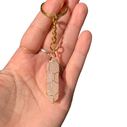 Clear Quartz Caged Wire Wrapped Crystal Keychain