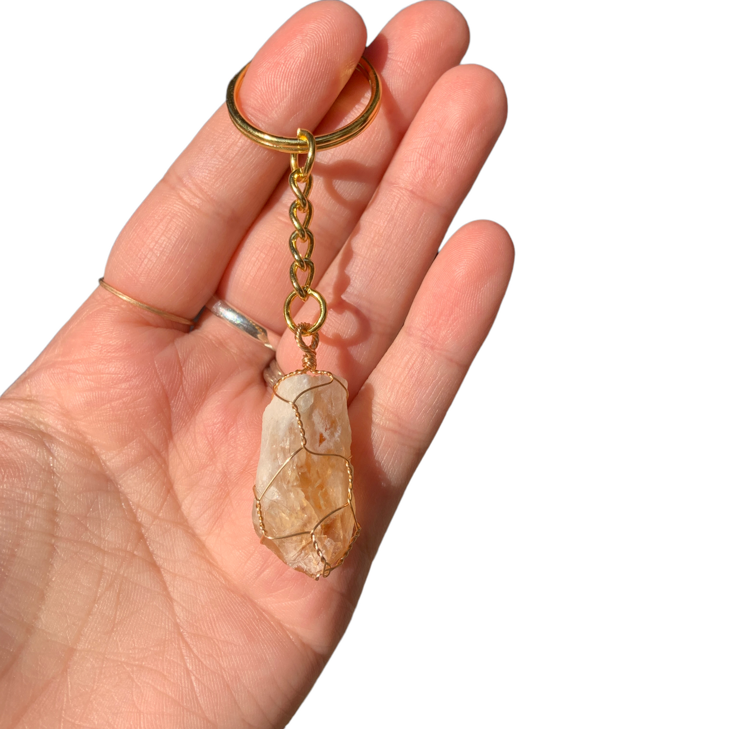 Silver | Gold Wire Wrapped Citrine Crystal Keychain