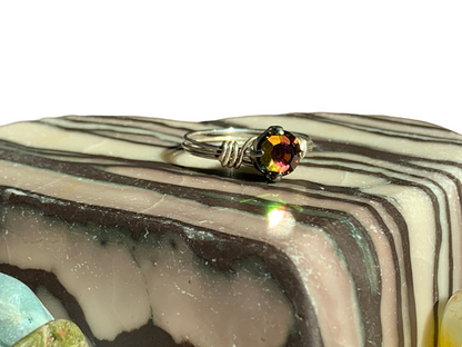 Sterling Silver Vitrail Oil Spill Crystal Wire Ring