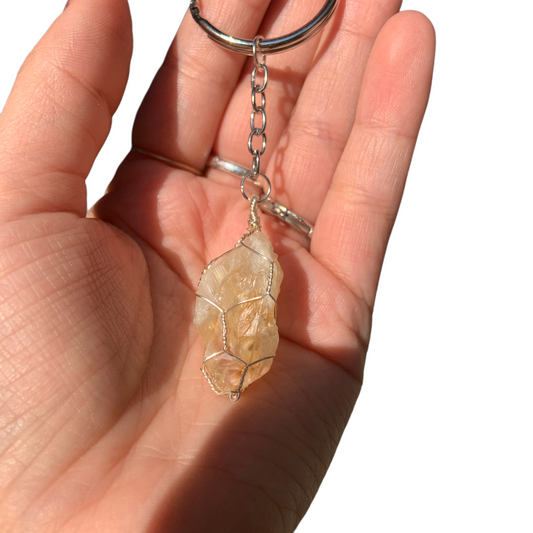 Silver | Gold Wire Wrapped Citrine Crystal Keychain