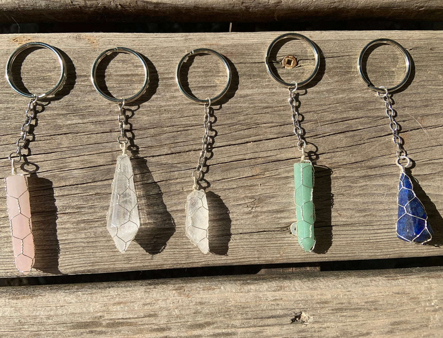Clear Quartz Caged Wire Wrapped Crystal Keychain