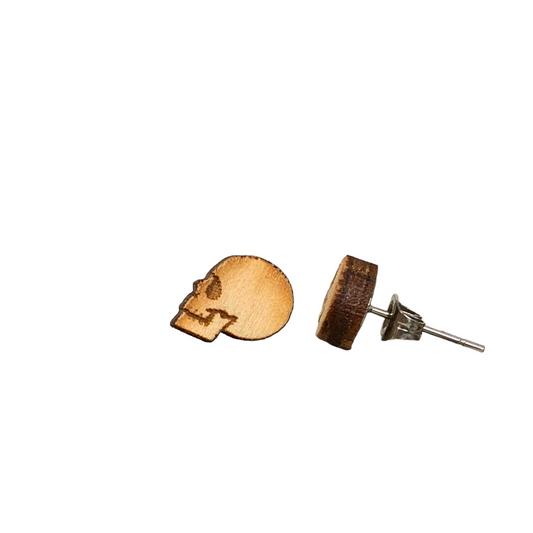 Hypoallergenic Laser Engraved Wood Skull Earrings