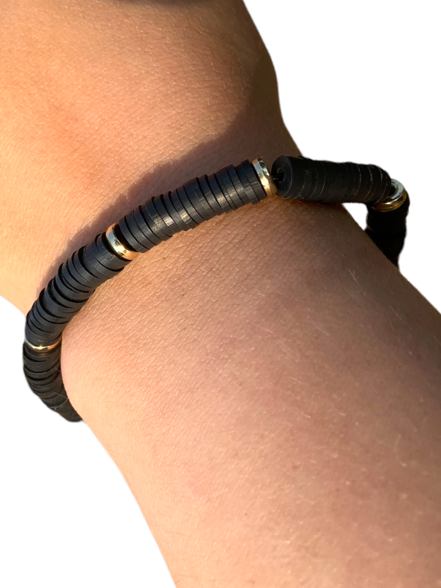 Black and Silver | Black and Gold Accent Polymer Clay Elastic Surfer Bracelet