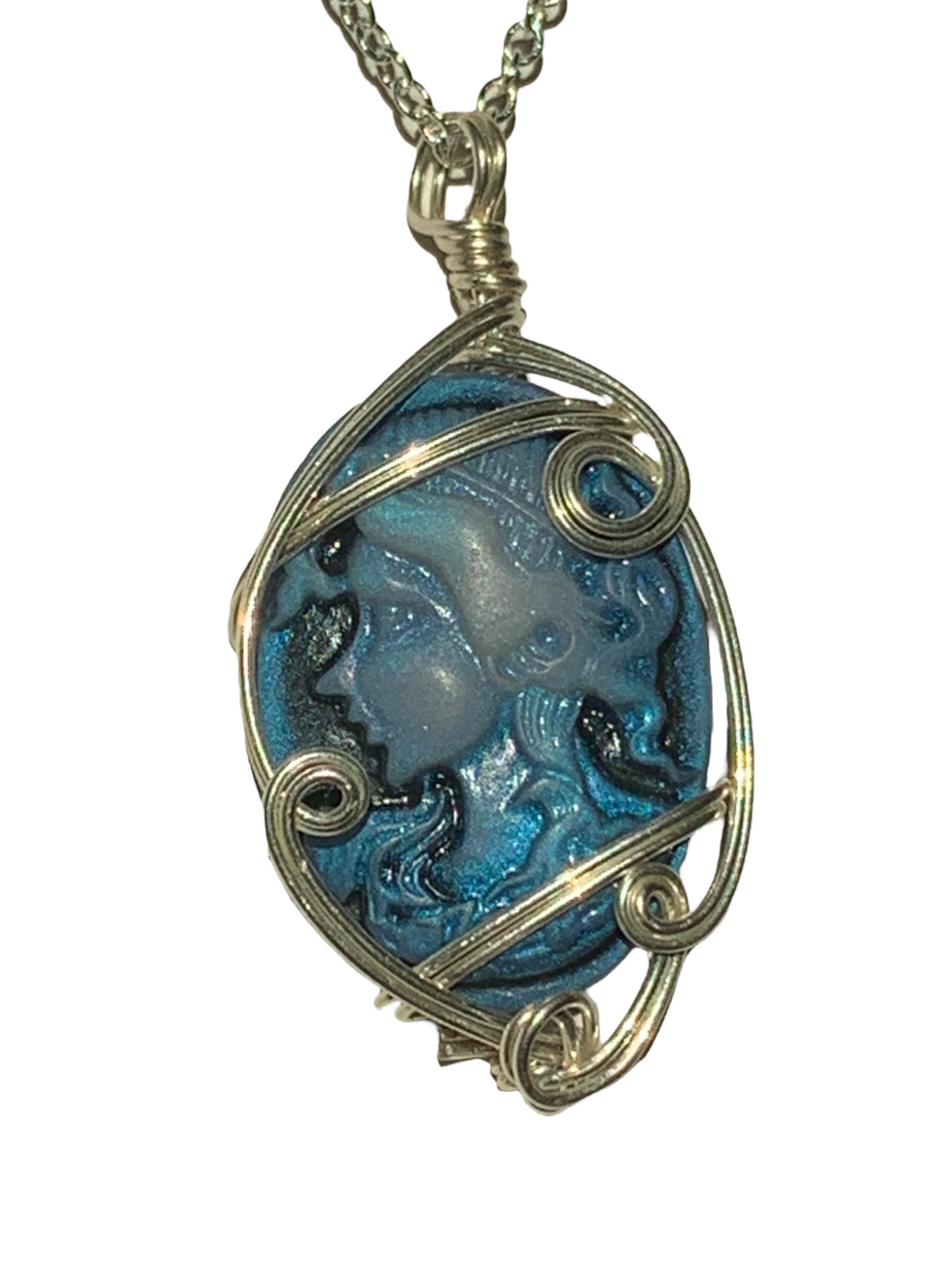 Sterling Silver Blue Vintage Antique Cameo Pendant