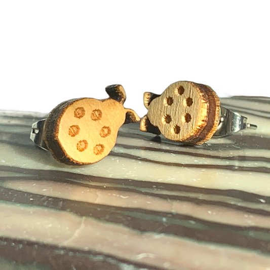 Hypoallergenic Ladybug Laser Engraved Wood Earrings