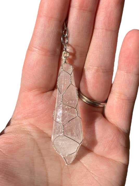 Clear Quartz Caged Wire Wrapped Crystal Keychain