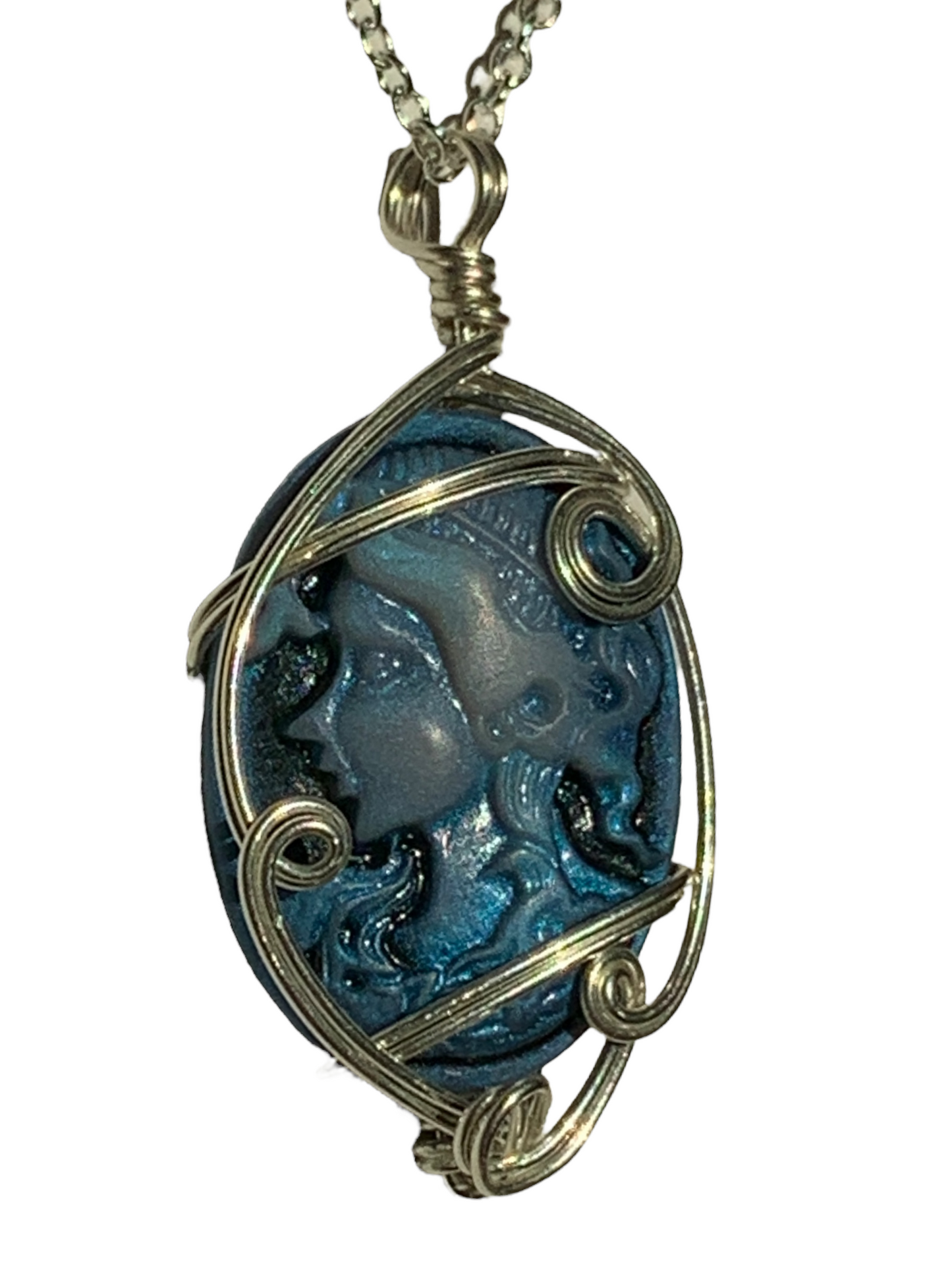 Sterling Silver Blue Vintage Antique Cameo Pendant