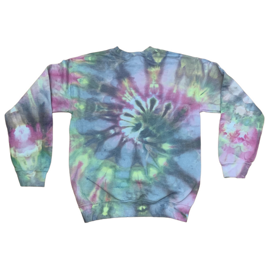 Adult Small Pastel Green Black Purple Spiral Ice Tie Dye Crewneck Sweater