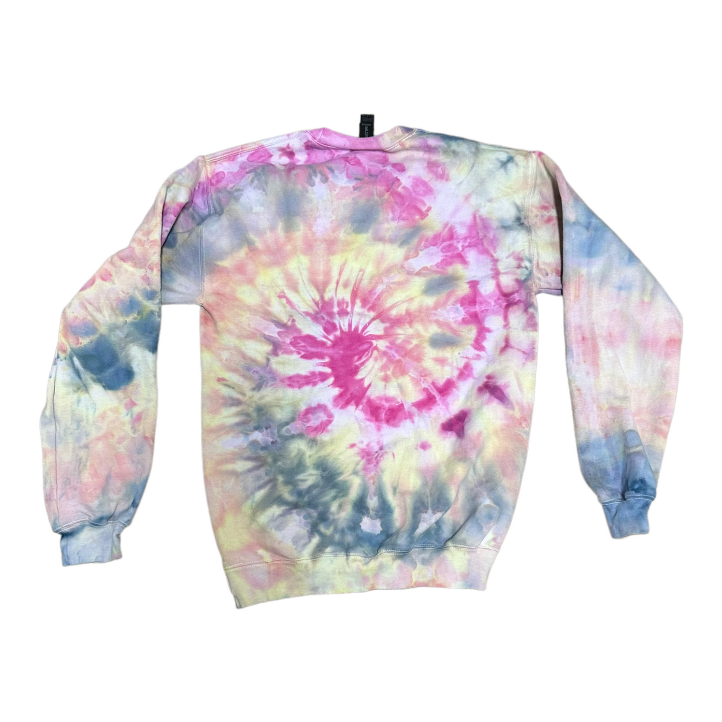 Adult Small Peach Yellow Forest Green Fuschia Spiral Ice Tie Dye Crewneck Sweater