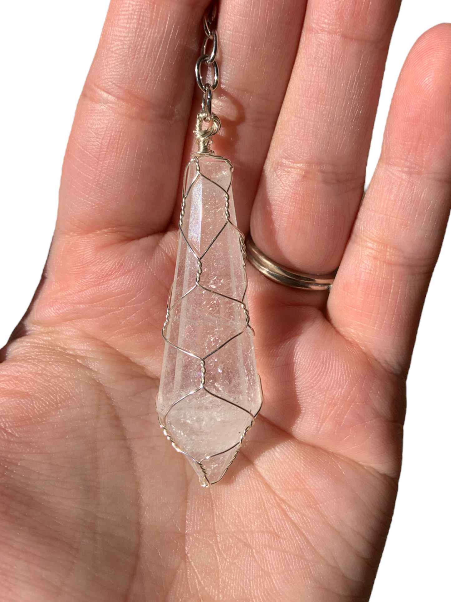 Clear Quartz Caged Wire Wrapped Crystal Keychain