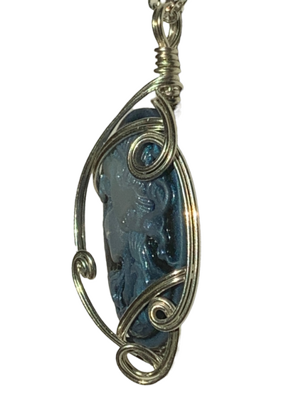 Sterling Silver Blue Vintage Antique Cameo Pendant